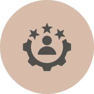 Icon showing a person with a gear and three stars above.